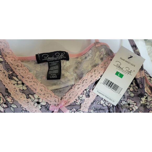 Rene Rofe' Sleepwear Cami Shorts Set Sz L New Floral Lace Trim Deep V Sleeveless - Picture 10 of 11